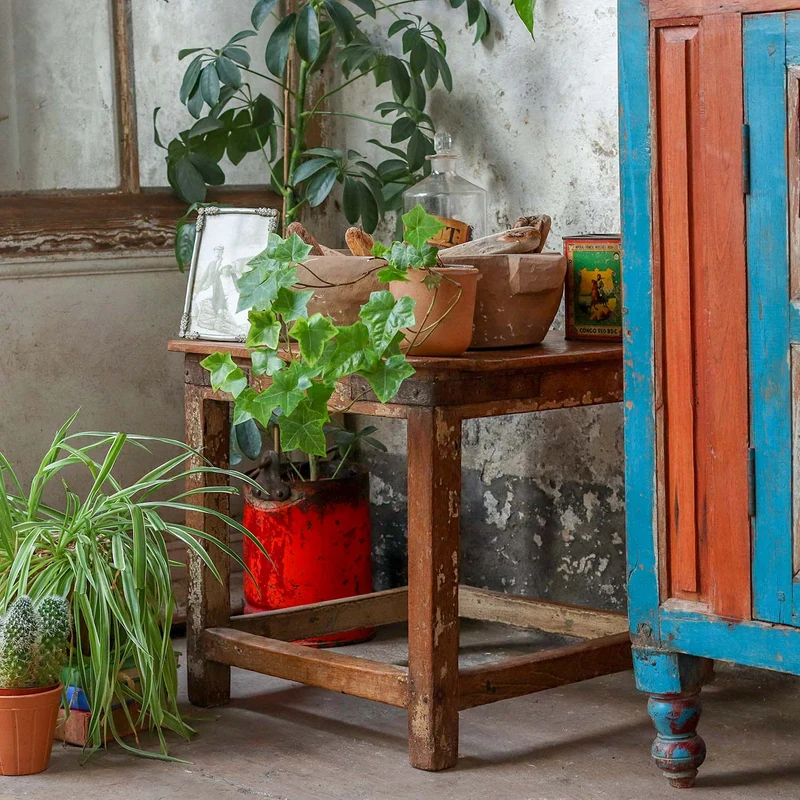 Old Rustic Teak Side Table